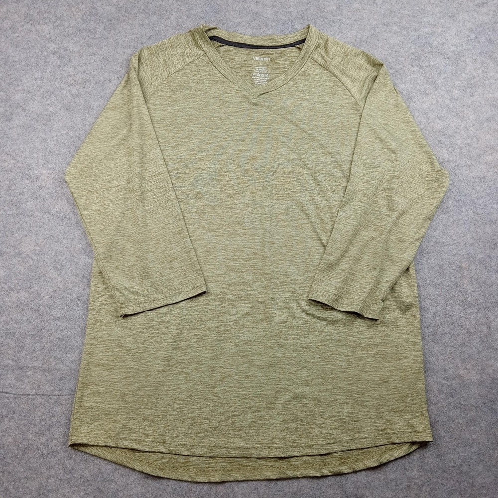 Vetemin Shirt Womens Large Green‎ Heather V Neck 3/4 Sleeve Raglan Stretch Top